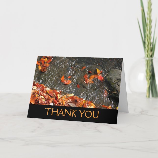 Fall Leaves in Waterfall I Autumn Photography Thank You Card (Front)