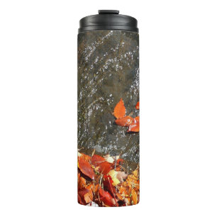Fall Leaves in Waterfall I Autumn Photography Thermal Tumbler
