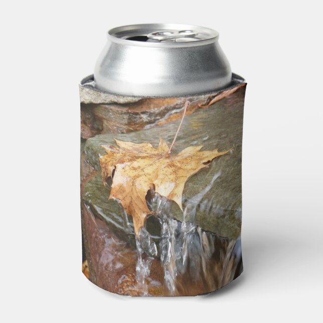 Fall Leaves in Waterfall II Autumn Photography Can Cooler (Can Front)