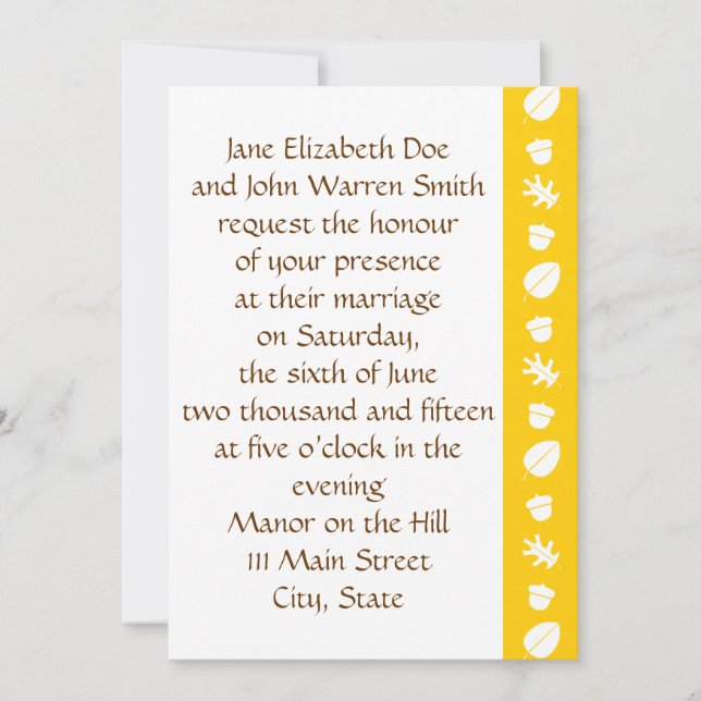 Fall Leaves in Yellow Wedding Invitation (Front)
