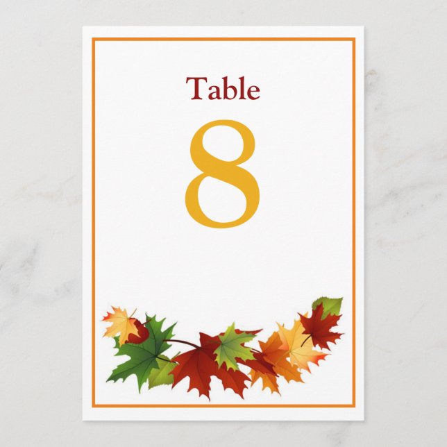 Fall Leaves Large Table Number Card 5 x 7 (Front)