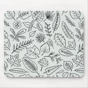 Fall Leaves Line Art Pattern - Cute Minimal Simple Mouse Mat