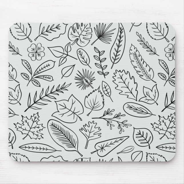 Fall Leaves Line Art Pattern - Cute Minimal Simple Mouse Mat (Front)