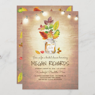 Fall Leaves Mason Jar Rustic Country Bridal Shower Invitation
