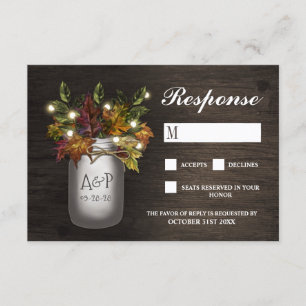 Fall Leaves Mason Jar Rustic Wedding RSVP Cards