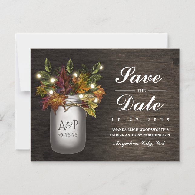 Fall Leaves Mason Jar Save the Date Magnets (Front)