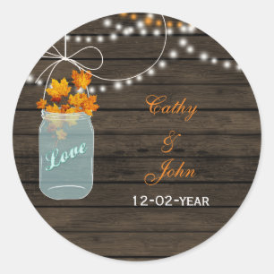 fall leaves mason jar wedding favour stickers