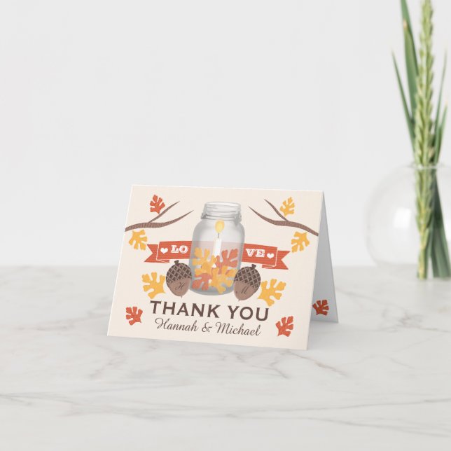FALL LEAVES MASON JAR WEDDING THANK YOU (Front)