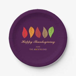 Fall Leaves Minimal Thanksgiving Personalised Paper Plate