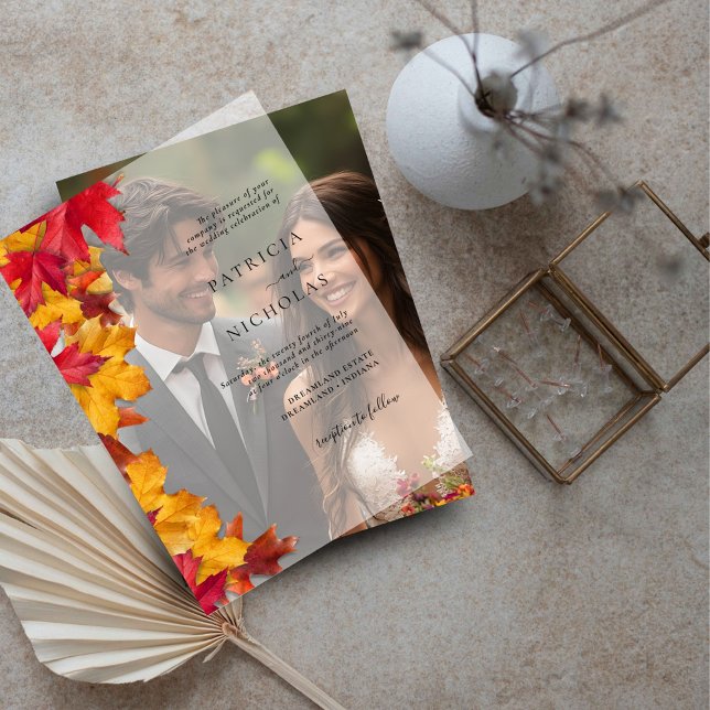 Fall Leaves Minimalist Autumn Wedding Vellum Invitations (Creator Uploaded)