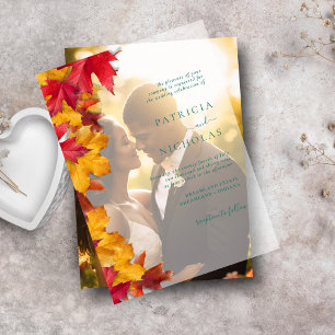 Fall Leaves Minimalist Autumn Wedding Vellum Invitations