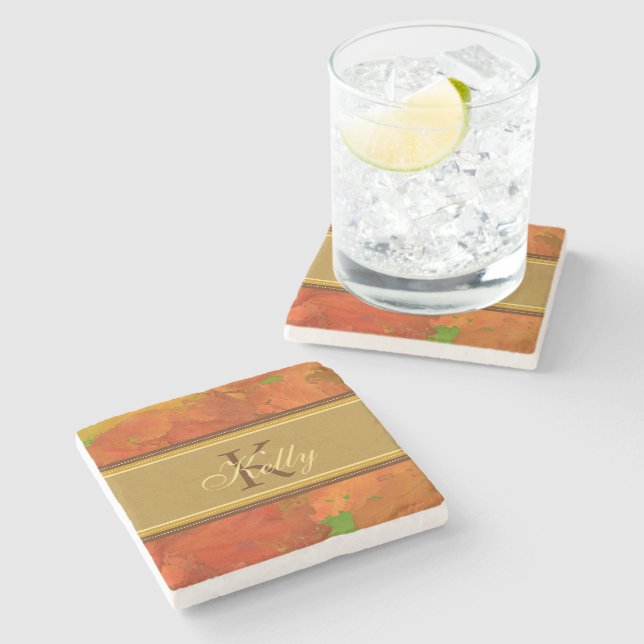 Fall Leaves Monogram Coaster (Side)