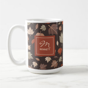 Fall Leaves Monogram Thankful Grateful Blessed Coffee Mug