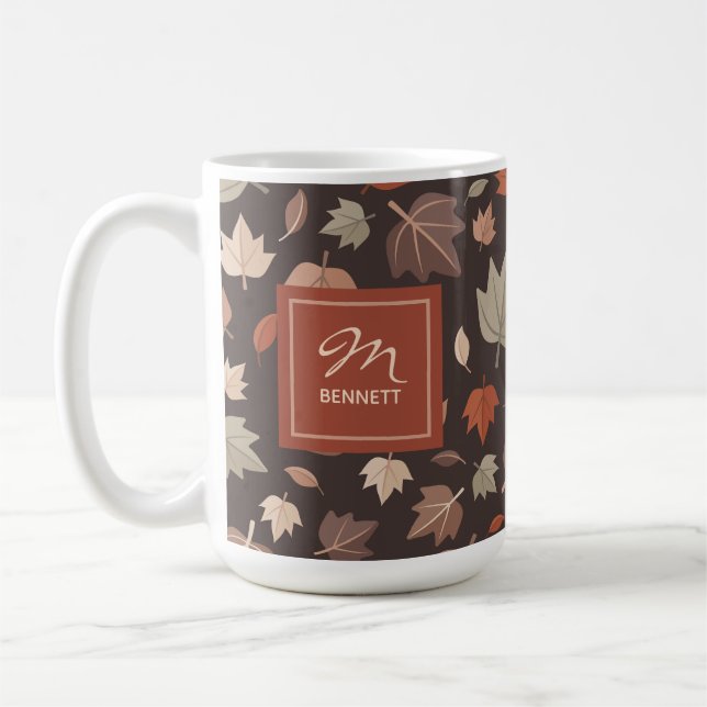 Fall Leaves Monogram Thankful Grateful Blessed Coffee Mug (Left)