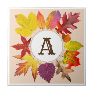 Fall leaves monogram tile