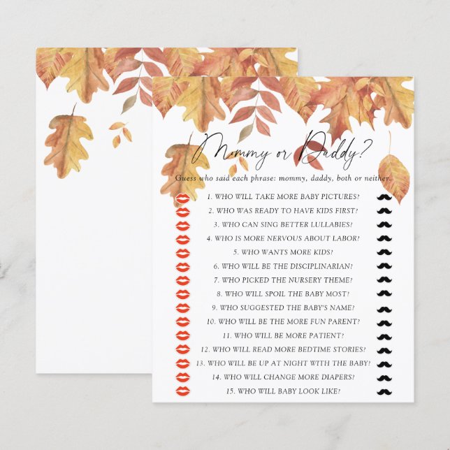Fall leaves - mummy or daddy baby shower game (Front/Back)
