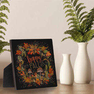 Fall Leaves Mushroom Pretty Happy Fall  Plaque