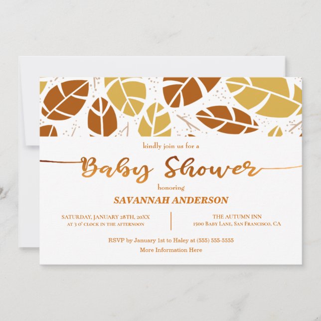 Fall Leaves Mustard Boho Baby Shower Invitation (Front)