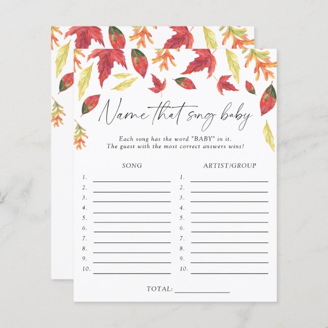Fall leaves - Name that song baby shower game (Front/Back)
