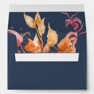 Fall Leaves Navy Blue & Burgundy Invitation Envelope
