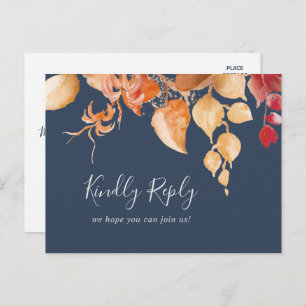 Fall Leaves   Navy Blue Menu Choice RSVP Postcard