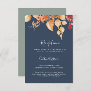 Fall Leaves   Navy Blue Reception Insert Card