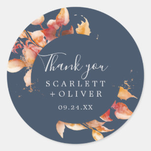 Fall Leaves   Navy Blue Thank You Favour Sticker