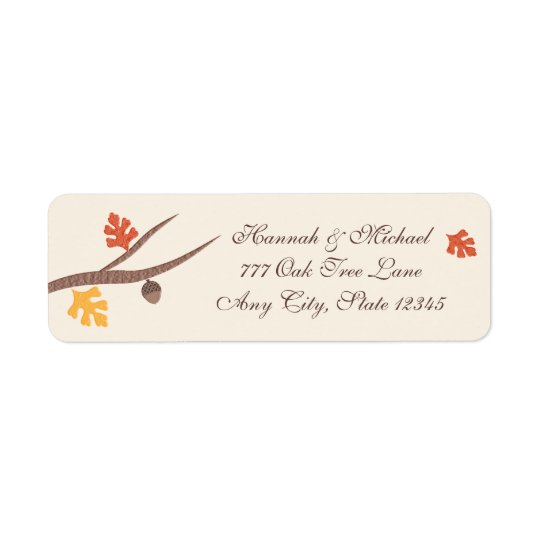 Fall Leaves Oak Tree Branch Acorn Return Address Label