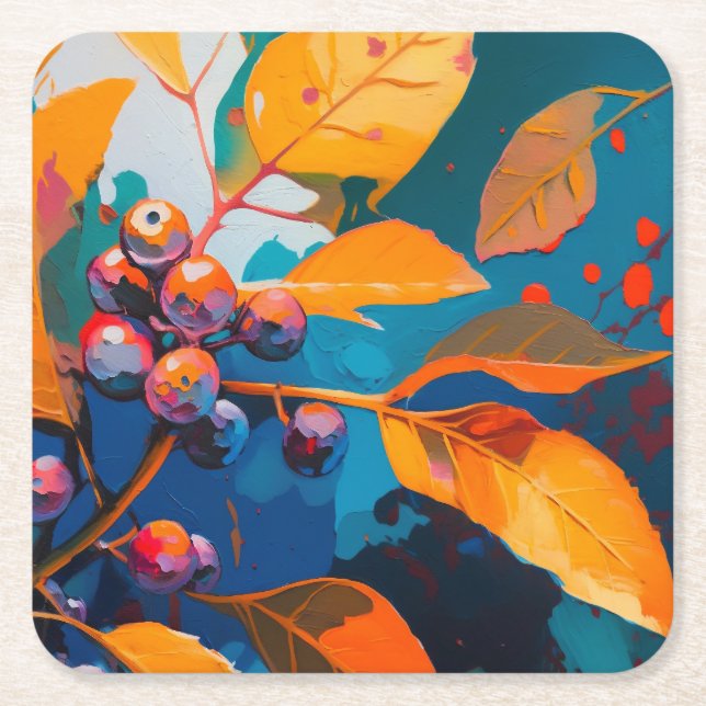 Fall leaves oil painted. Abstract autumn foliage  Square Paper Coaster (Front)