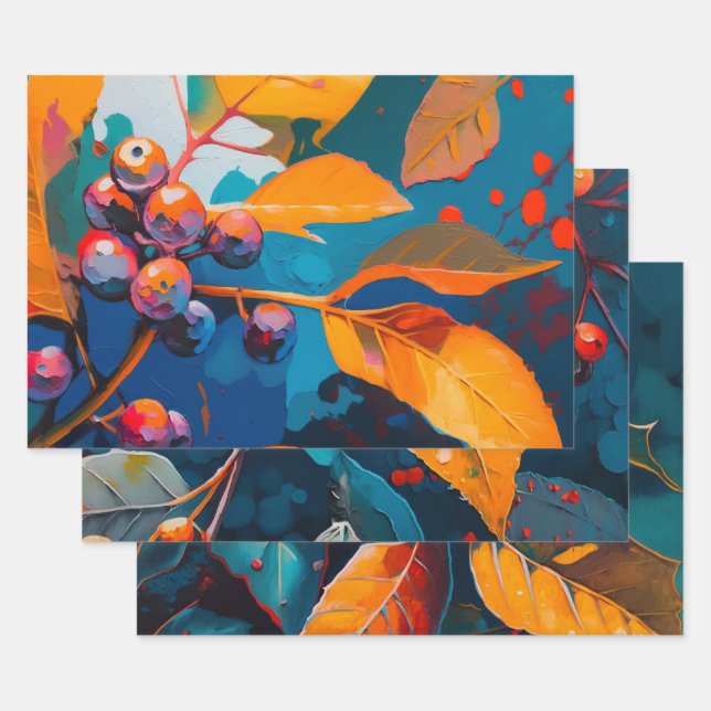 Fall leaves oil painted. Abstract autumn foliage Wrapping Paper Sheet (Set)