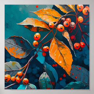 Fall leaves oil painted. Nature autumn foliage Poster