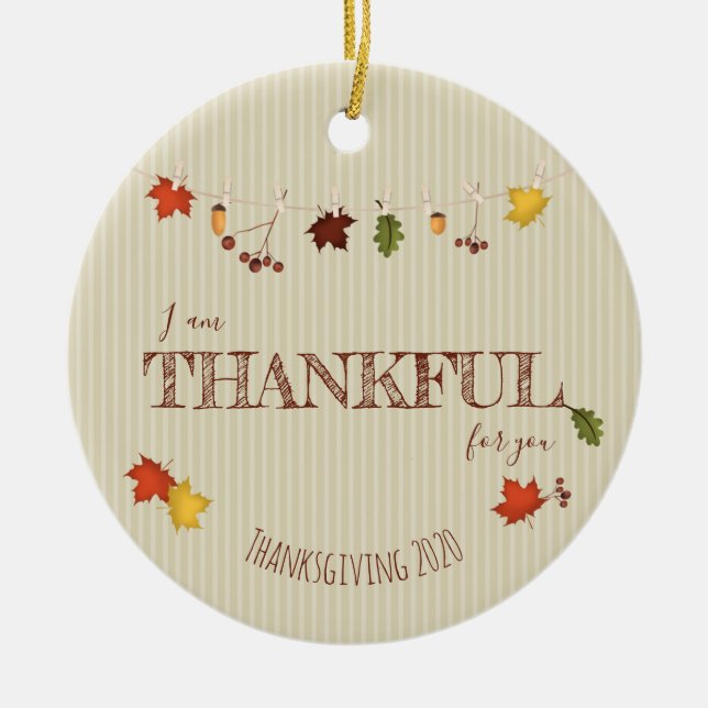 Fall Leaves on Clothesline Ceramic Tree Decoration (Front)