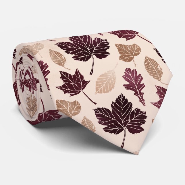 Fall Leaves on Cream White Tie (Rolled)