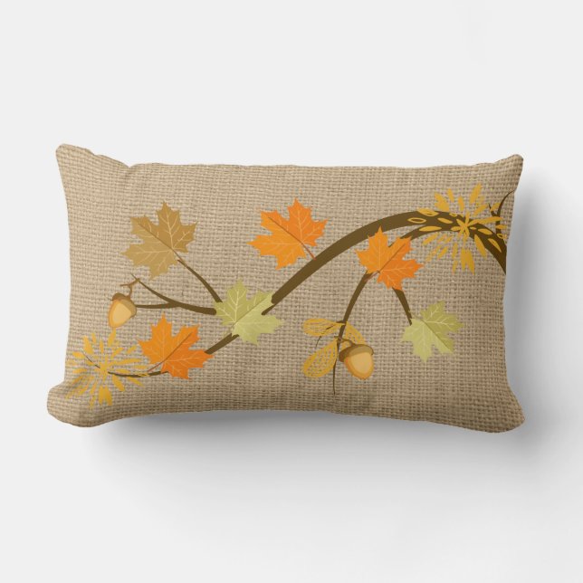 Fall Leaves on faux Burlap Pillow (Front)