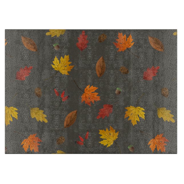 Fall Leaves on Grey  Cutting Board (Front)