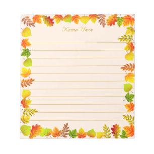 Fall Leaves on Light Beige Lined Notepad
