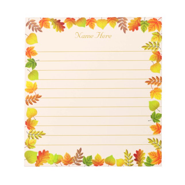 Fall Leaves on Light Beige Lined Notepad (Front)