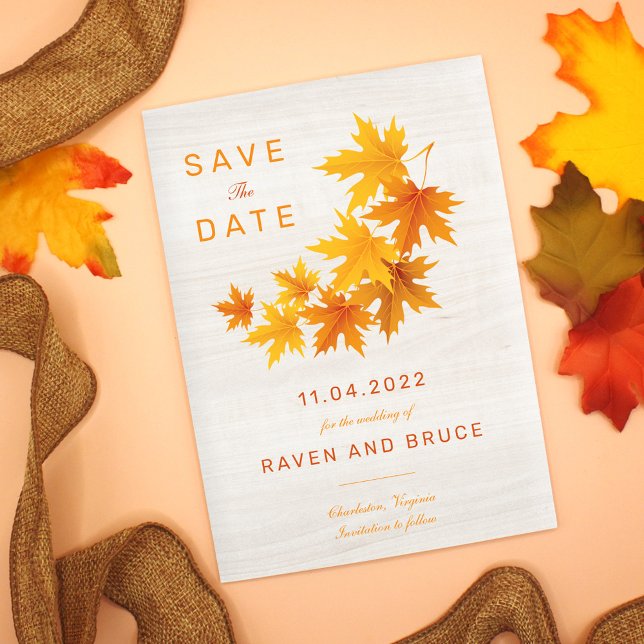 Fall Leaves on Rustic Wood Background Announcement Postcard (Creator Uploaded)