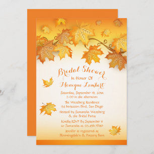 Fall Leaves Orange Bridal Shower Rustic Autumn Invitation