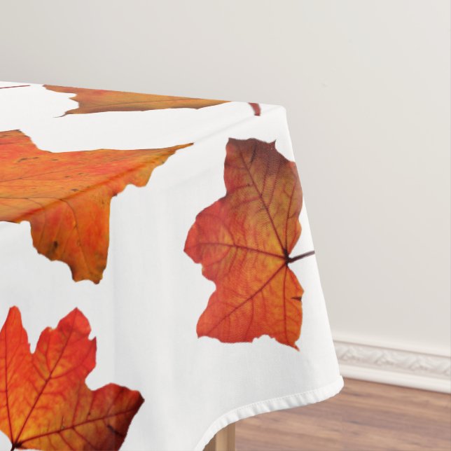 Fall Leaves Orange Maple Tree White Party Tablecloth (In Situ)