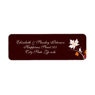 Fall leaves orange red white brown wedding label
