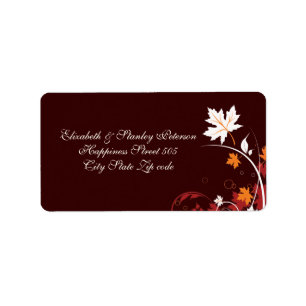 Fall leaves orange red white brown wedding label