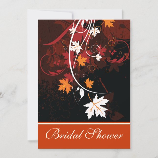 Fall leaves orange red white wedding bridal shower invitation (Front)