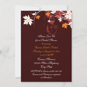 Fall leaves orange red white wedding bridal shower invitation
