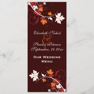 Fall leaves orange red white wedding menu card