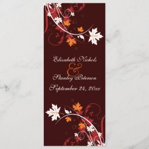 Fall leaves orange red white wedding program programme
