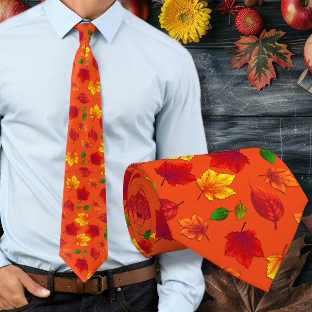Fall Leaves Pattern Orange Autumn Tie (Creator Uploaded)