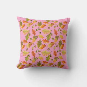 Fall Leaves Pattern Pink Cushion
