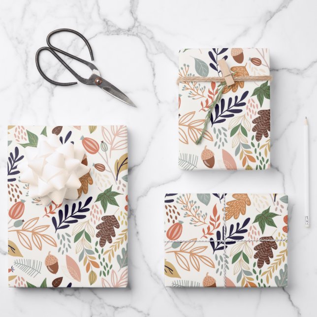 Fall Leaves Pattern Wrapping Paper Sheet (Front)