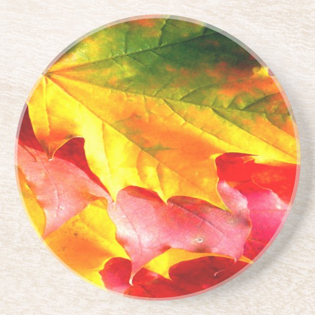 Fall Leaves Personalise it Yellow, Red, Green, Coaster (Front)